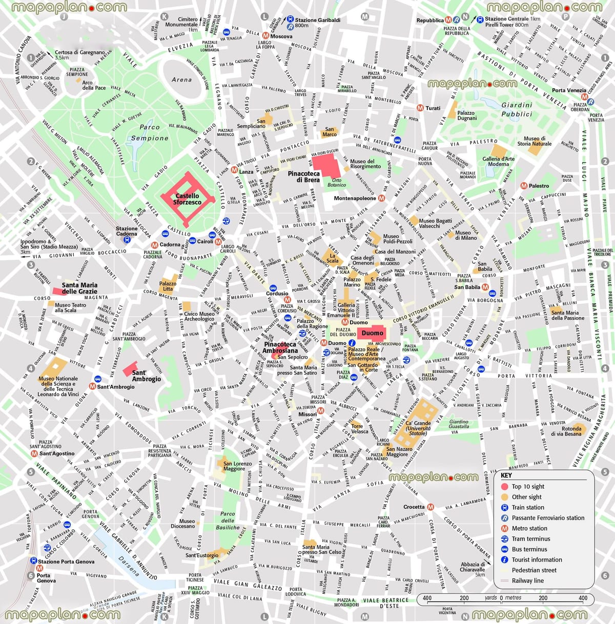 žemėlapis centrinės milano italija