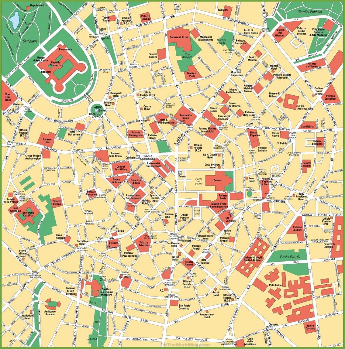 milanas miesto centro žemėlapis