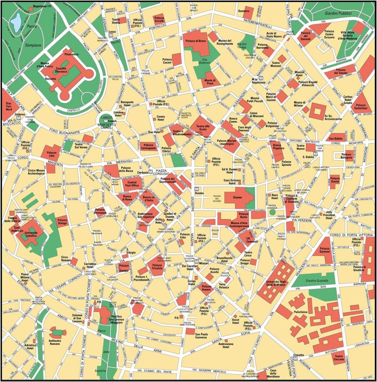milano italija miesto centro žemėlapis