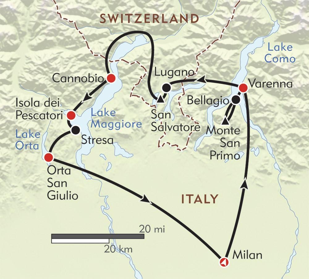 žemėlapis milano ežerų