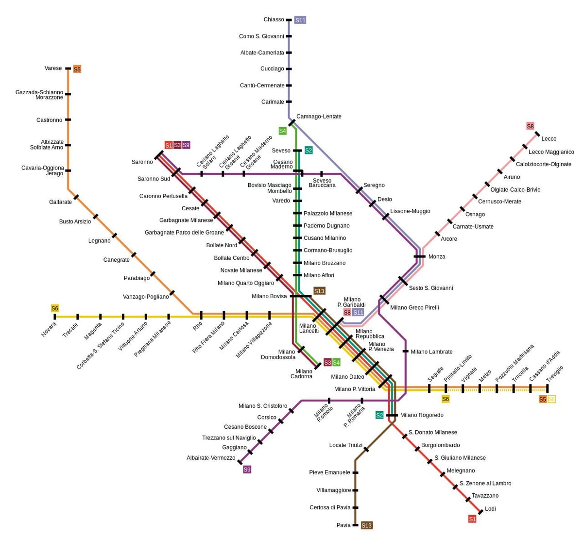 milano priemiesčio geležinkelio žemėlapį