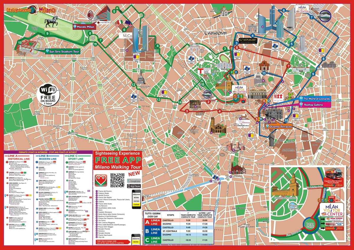 milano hop on hop off maršruto žemėlapį