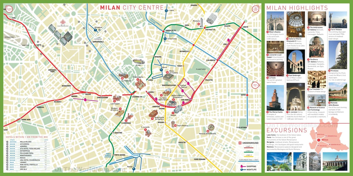 miesto lankytini milano žemėlapis