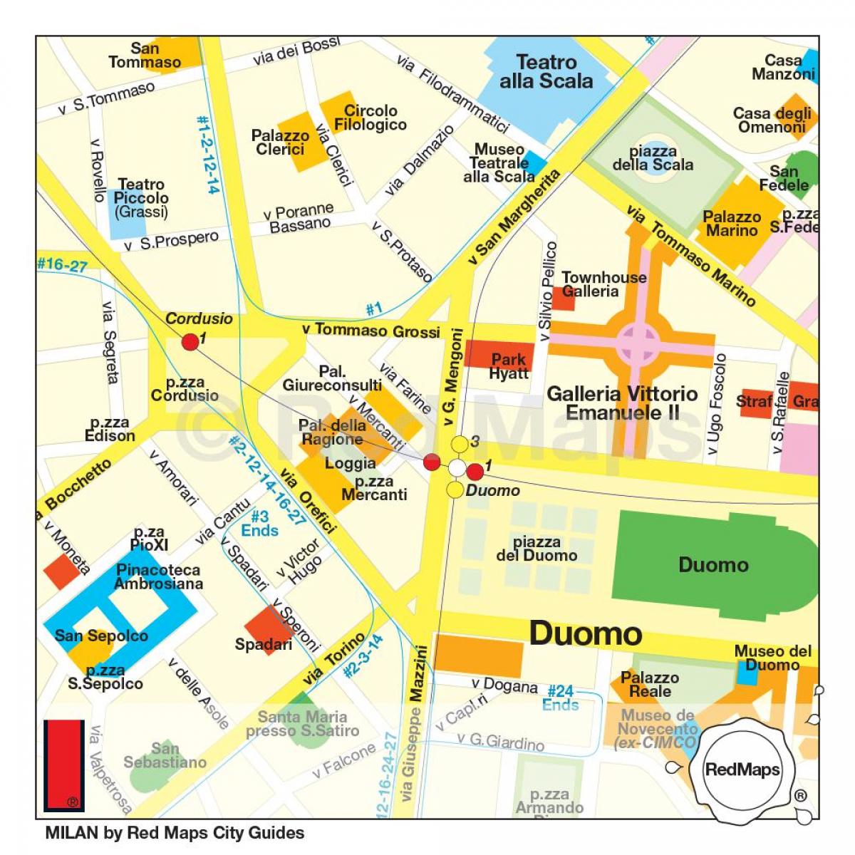žemėlapis milano prekybos gatvė