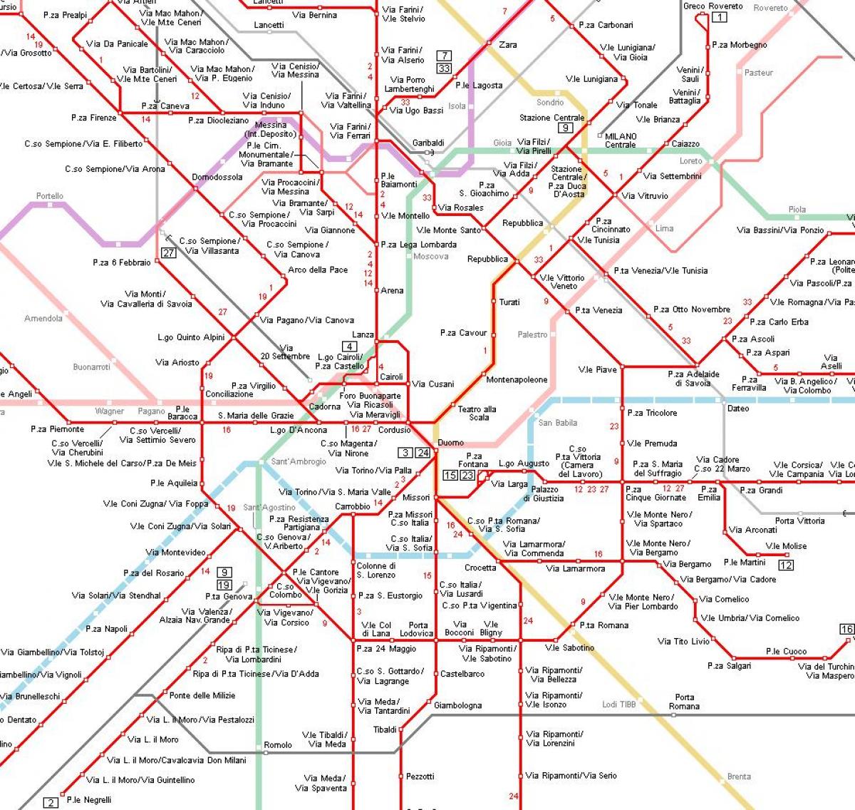 tramvajų milano žemėlapis