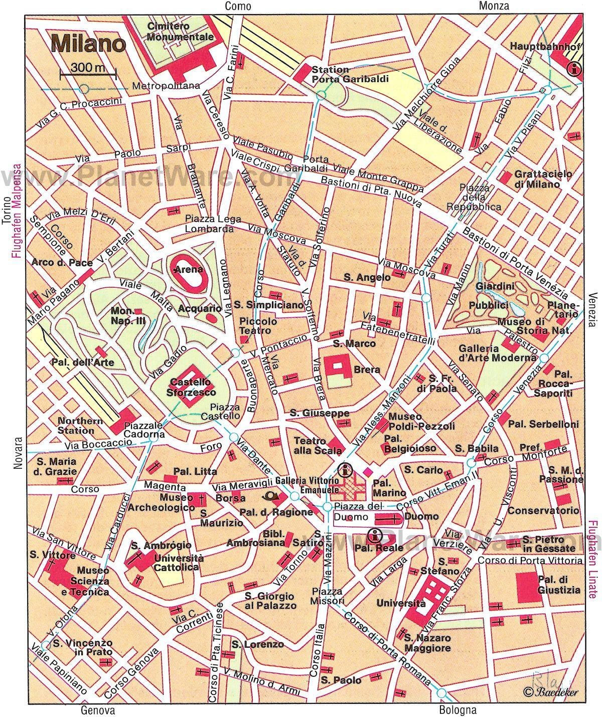 milano italija turizmo žemėlapis
