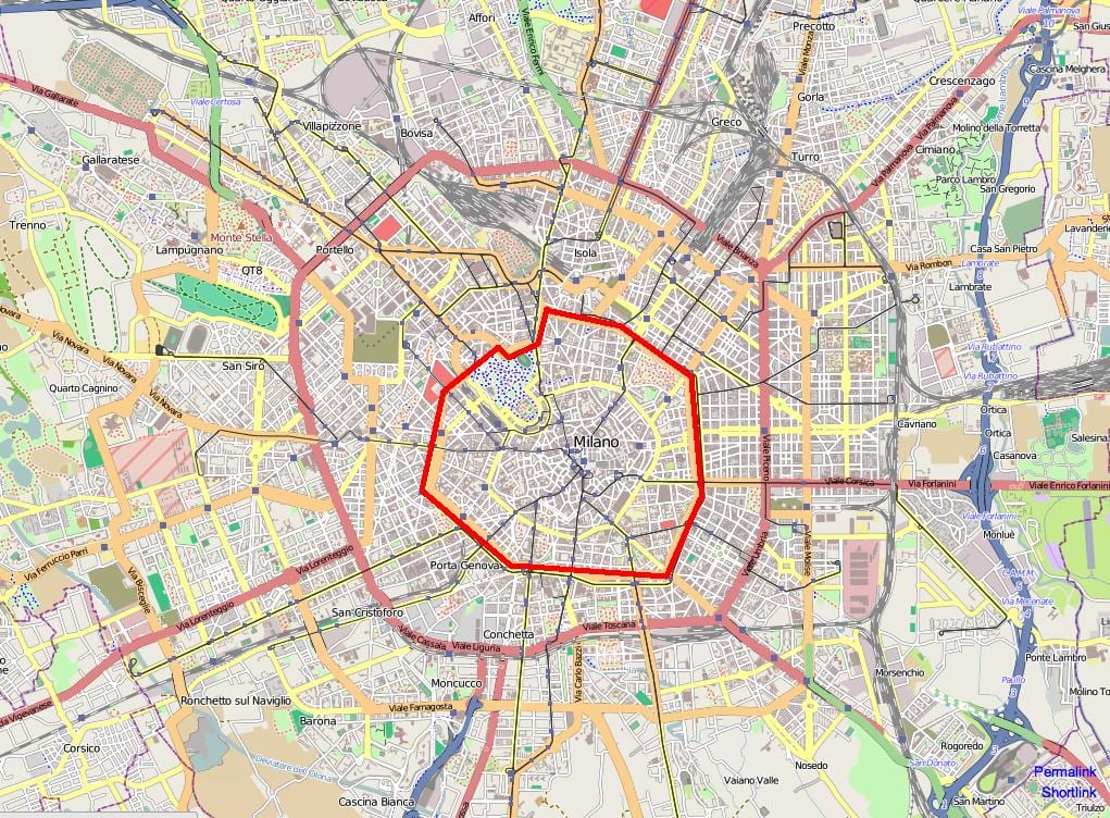 milano c zona žemėlapyje